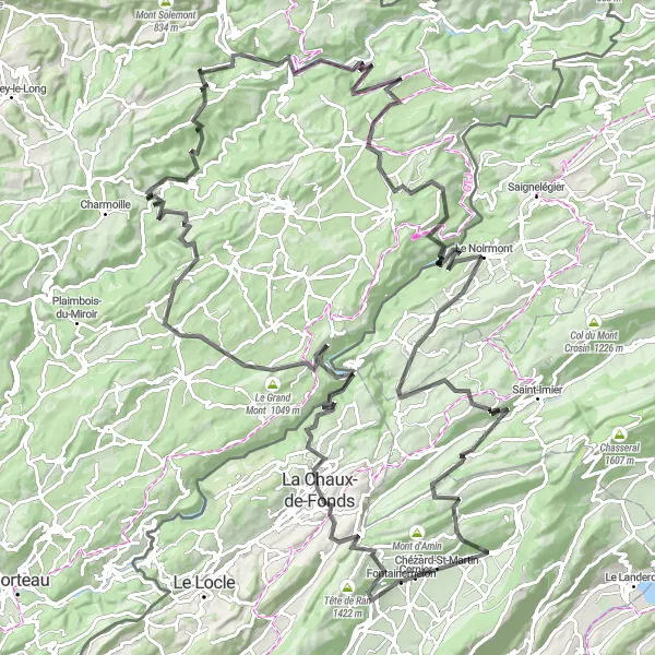 Miniatuurkaart van de fietsinspiratie "Les Bois to Col de la Vierge Road Cycling Route" in Espace Mittelland, Switzerland. Gemaakt door de Tarmacs.app fietsrouteplanner