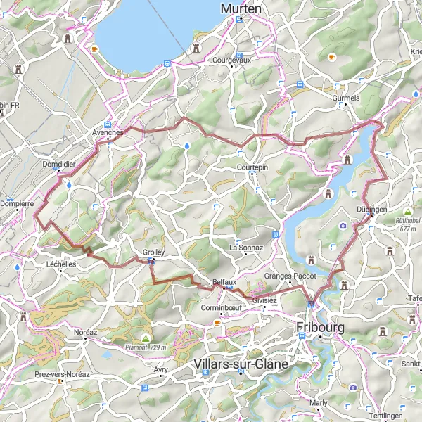 Miniatura della mappa di ispirazione al ciclismo "Giro in mountain bike da Düdingen" nella regione di Espace Mittelland, Switzerland. Generata da Tarmacs.app, pianificatore di rotte ciclistiche
