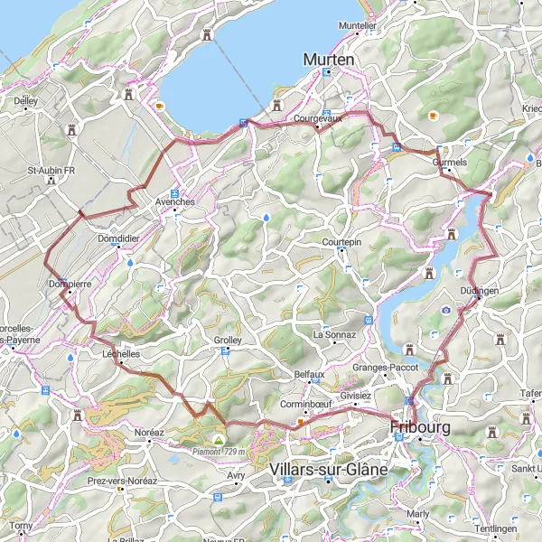 Miniatura della mappa di ispirazione al ciclismo "Avventura in bicicletta tra Düdingen e Felliwil" nella regione di Espace Mittelland, Switzerland. Generata da Tarmacs.app, pianificatore di rotte ciclistiche