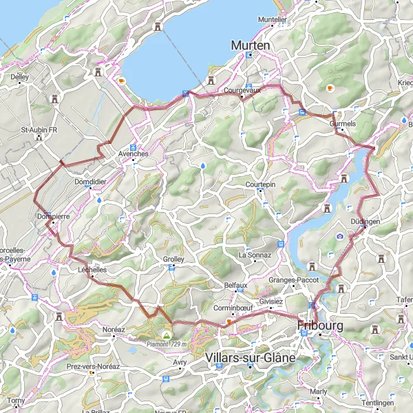 Miniatuurkaart van de fietsinspiratie "Avontuurlijke graveltocht naar Schloss Münchenwiler" in Espace Mittelland, Switzerland. Gemaakt door de Tarmacs.app fietsrouteplanner