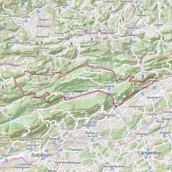 Map miniature of "Thrilling Scheltenpass Adventure" cycling inspiration in Espace Mittelland, Switzerland. Generated by Tarmacs.app cycling route planner