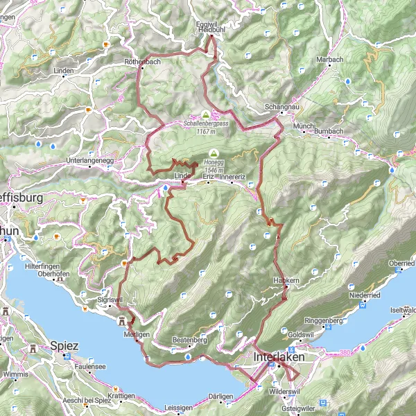 Miniatua del mapa de inspiración ciclista "Ruta de ciclismo de grava Chnubel-Merligen-Röthenbach" en Espace Mittelland, Switzerland. Generado por Tarmacs.app planificador de rutas ciclistas