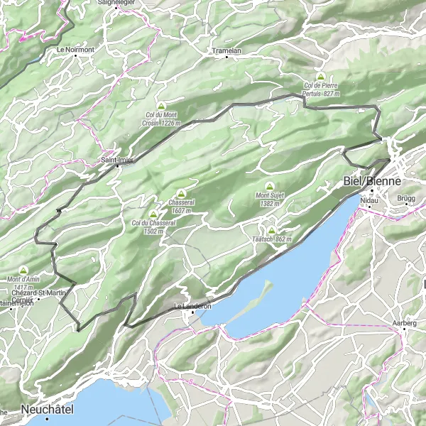 Karttaminiaatyyri "Evilard - Biel/Bienne - Ligerz Loop" pyöräilyinspiraatiosta alueella Espace Mittelland, Switzerland. Luotu Tarmacs.app pyöräilyreittisuunnittelijalla