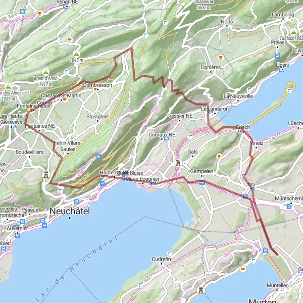 Mapa miniatúra "Cyklotrasa voľbou štrkovej cesty od Fontainemelon" cyklistická inšpirácia v Espace Mittelland, Switzerland. Vygenerované cyklistickým plánovačom trás Tarmacs.app