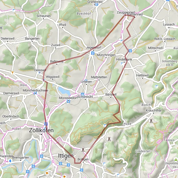 Miniatura della mappa di ispirazione al ciclismo "Rural Charm in Bern Region" nella regione di Espace Mittelland, Switzerland. Generata da Tarmacs.app, pianificatore di rotte ciclistiche