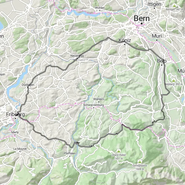 Karttaminiaatyyri "Perinne linja - Fribourg Road Loop" pyöräilyinspiraatiosta alueella Espace Mittelland, Switzerland. Luotu Tarmacs.app pyöräilyreittisuunnittelijalla