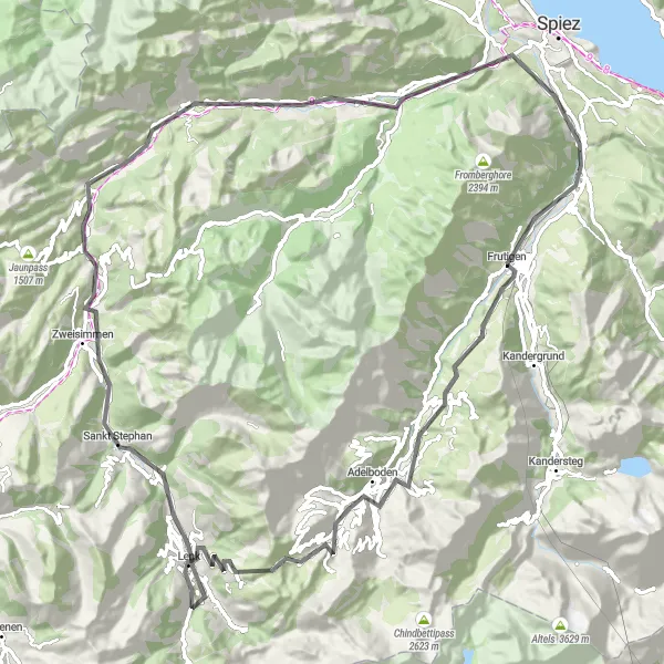 Map miniature of "Alpine Climbs" cycling inspiration in Espace Mittelland, Switzerland. Generated by Tarmacs.app cycling route planner