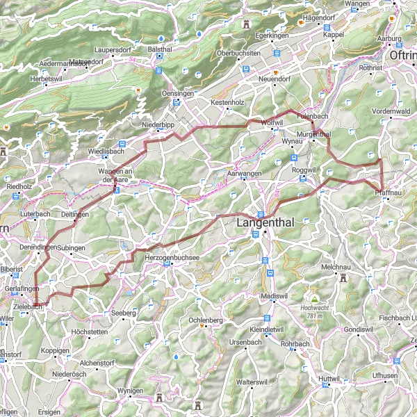 Karttaminiaatyyri "Bolken - Wangen an der Aare - Derendingen Route" pyöräilyinspiraatiosta alueella Espace Mittelland, Switzerland. Luotu Tarmacs.app pyöräilyreittisuunnittelijalla