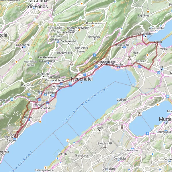 Karttaminiaatyyri "Kaunis maastopyöräreitti Gorgierista Cressieriin" pyöräilyinspiraatiosta alueella Espace Mittelland, Switzerland. Luotu Tarmacs.app pyöräilyreittisuunnittelijalla