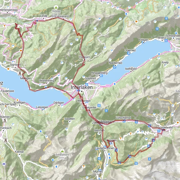 Mapa miniatúra "Grindelwald - Espace Mittelland Gravel Adventure" cyklistická inšpirácia v Espace Mittelland, Switzerland. Vygenerované cyklistickým plánovačom trás Tarmacs.app