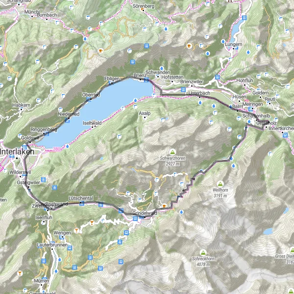 Kartminiatyr av "Road to Grosse Scheidegg" cykelinspiration i Espace Mittelland, Switzerland. Genererad av Tarmacs.app cykelruttplanerare