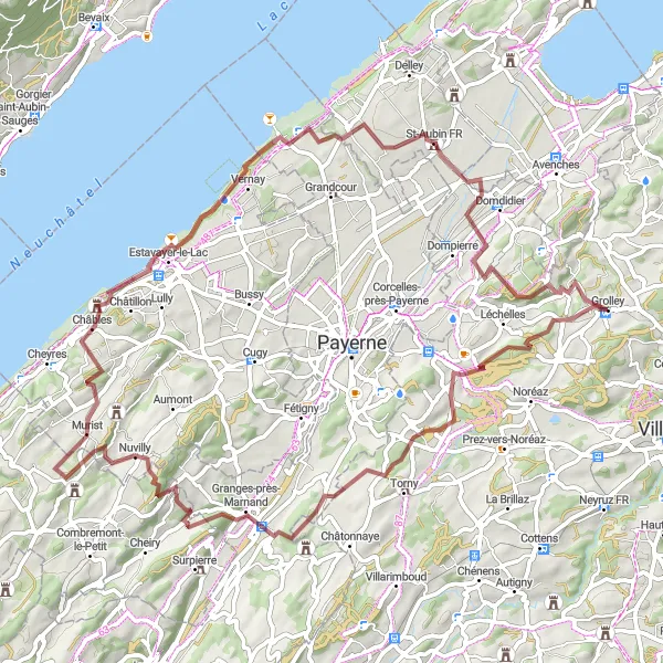 Map miniature of "Scenic Gravel Cycling Route around Grolley" cycling inspiration in Espace Mittelland, Switzerland. Generated by Tarmacs.app cycling route planner