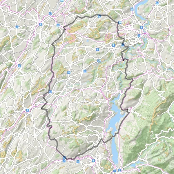 Karten-Miniaturansicht der Radinspiration "Radtour von Belfaux nach Mannens" in Espace Mittelland, Switzerland. Erstellt vom Tarmacs.app-Routenplaner für Radtouren