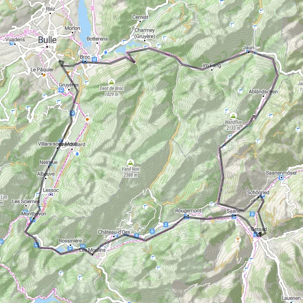 Miniatura mapy "Trasa gravelowa z Gstaad do Jaun" - trasy rowerowej w Espace Mittelland, Switzerland. Wygenerowane przez planer tras rowerowych Tarmacs.app