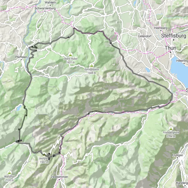 Miniaturní mapa "Trasa kolo od Guggisbergu" inspirace pro cyklisty v oblasti Espace Mittelland, Switzerland. Vytvořeno pomocí plánovače tras Tarmacs.app