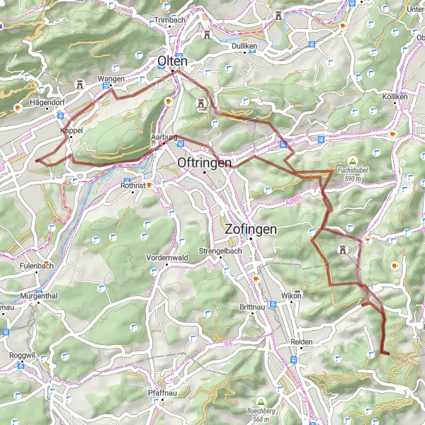 Miniatura della mappa di ispirazione al ciclismo "Emozionante giro in bici tra Born e Wangen" nella regione di Espace Mittelland, Switzerland. Generata da Tarmacs.app, pianificatore di rotte ciclistiche
