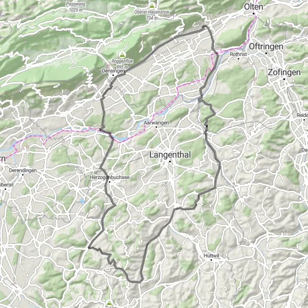 Miniatuurkaart van de fietsinspiratie "Weg Route van Hägendorf naar Hägendorf" in Espace Mittelland, Switzerland. Gemaakt door de Tarmacs.app fietsrouteplanner