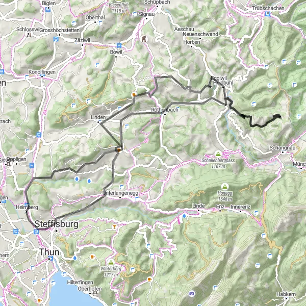 Miniaturní mapa "Silniční Cyklomára Fuchsegg - Fahrni" inspirace pro cyklisty v oblasti Espace Mittelland, Switzerland. Vytvořeno pomocí plánovače tras Tarmacs.app