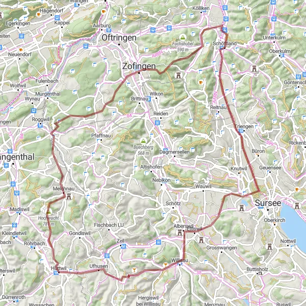 Karten-Miniaturansicht der Radinspiration "Ettiswil und Alpenzeiger Entdeckungstour" in Espace Mittelland, Switzerland. Erstellt vom Tarmacs.app-Routenplaner für Radtouren