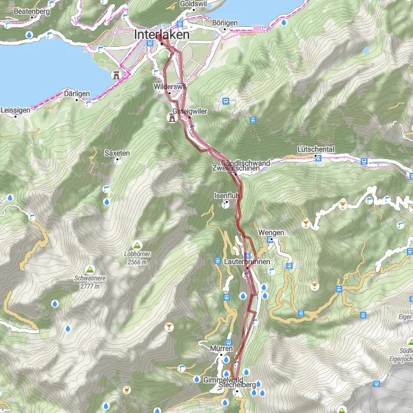 Miniatura mapy "Trasa grawelowa dookoła Interlaken" - trasy rowerowej w Espace Mittelland, Switzerland. Wygenerowane przez planer tras rowerowych Tarmacs.app