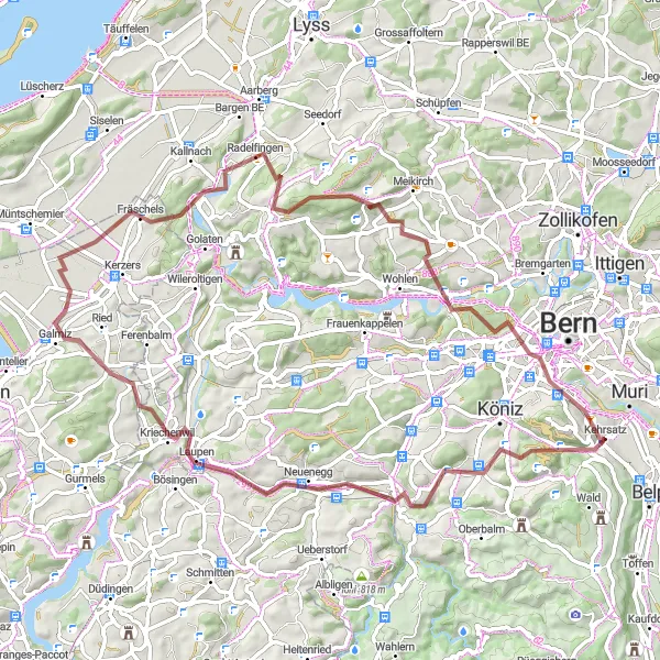 Kartminiatyr av "Ulmizberg till Prison Tower" cykelinspiration i Espace Mittelland, Switzerland. Genererad av Tarmacs.app cykelruttplanerare