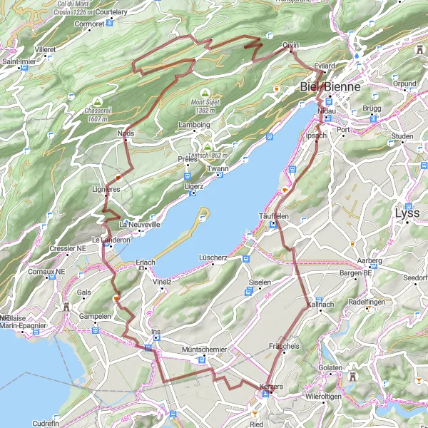 Map miniature of "The Gravel Adventure" cycling inspiration in Espace Mittelland, Switzerland. Generated by Tarmacs.app cycling route planner