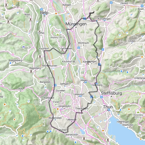 Kartminiatyr av "Historisk Road Eventyr" sykkelinspirasjon i Espace Mittelland, Switzerland. Generert av Tarmacs.app sykkelrutoplanlegger