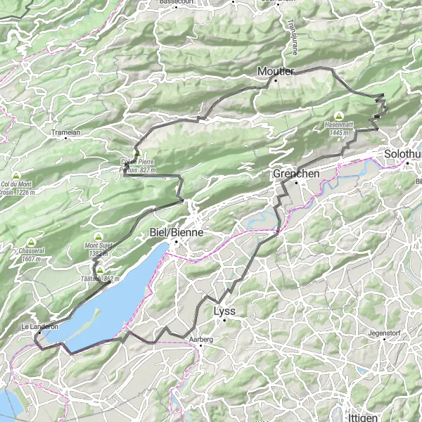 Miniaturekort af cykelinspirationen "Panoramisk Cykeltur fra La Neuveville til Erlach" i Espace Mittelland, Switzerland. Genereret af Tarmacs.app cykelruteplanlægger