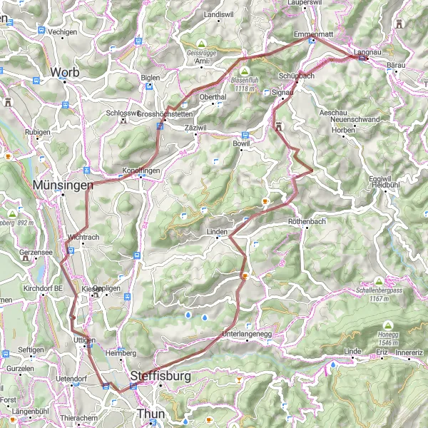 Kartminiatyr av "Grusväg från Signau till Blasenfluh" cykelinspiration i Espace Mittelland, Switzerland. Genererad av Tarmacs.app cykelruttplanerare