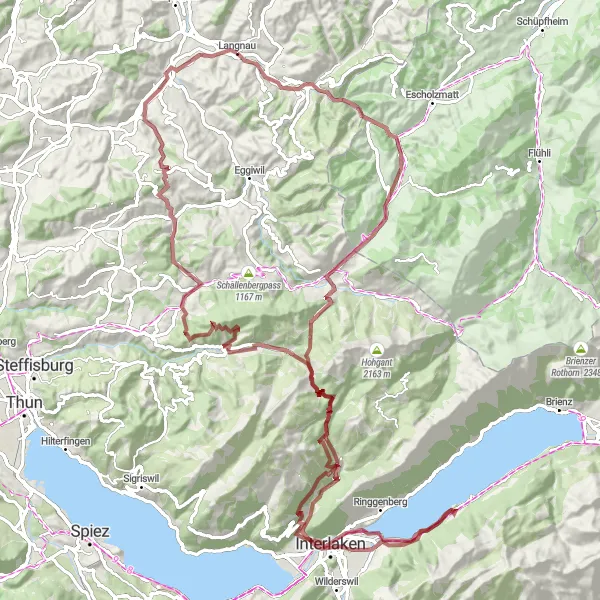 Miniatura della mappa di ispirazione al ciclismo "Giro in Gravel passando per Langnau" nella regione di Espace Mittelland, Switzerland. Generata da Tarmacs.app, pianificatore di rotte ciclistiche