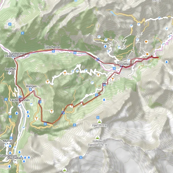 Miniatua del mapa de inspiración ciclista "Aventura en grava desde Lütschental a Staubbachbänkli" en Espace Mittelland, Switzerland. Generado por Tarmacs.app planificador de rutas ciclistas