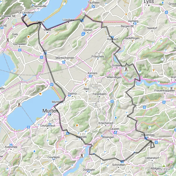 Miniaturní mapa "Trasa Lüscherz až Erlach" inspirace pro cyklisty v oblasti Espace Mittelland, Switzerland. Vytvořeno pomocí plánovače tras Tarmacs.app