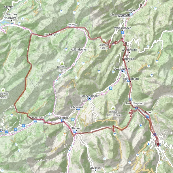 Miniatura mapy "Trasa na szutry przez Jaunpass" - trasy rowerowej w Espace Mittelland, Switzerland. Wygenerowane przez planer tras rowerowych Tarmacs.app