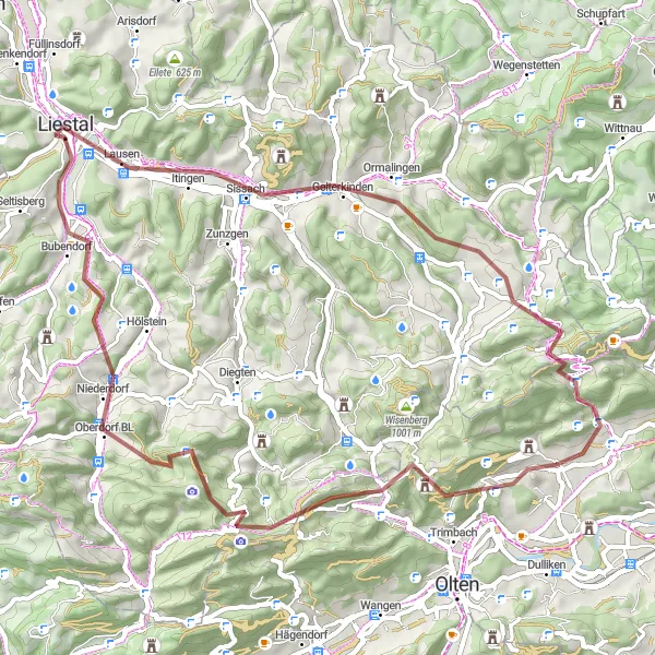 Mapa miniatúra "Pitoreská cyklotrasa cez Wisen a Uf Berg" cyklistická inšpirácia v Espace Mittelland, Switzerland. Vygenerované cyklistickým plánovačom trás Tarmacs.app