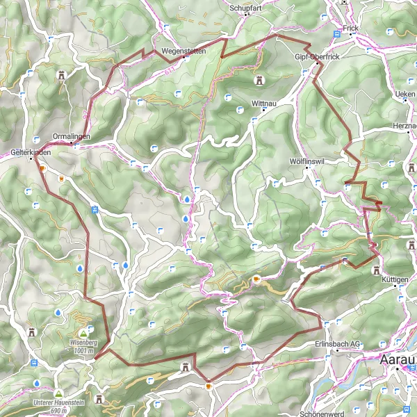 Karttaminiaatyyri "Pyöräilyreitti Lostorfin lähistöllä - Taianomainen kulttuurireitti" pyöräilyinspiraatiosta alueella Espace Mittelland, Switzerland. Luotu Tarmacs.app pyöräilyreittisuunnittelijalla