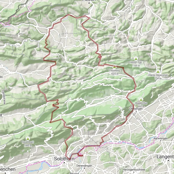 Map miniature of "Discover the Gravel Wonders" cycling inspiration in Espace Mittelland, Switzerland. Generated by Tarmacs.app cycling route planner