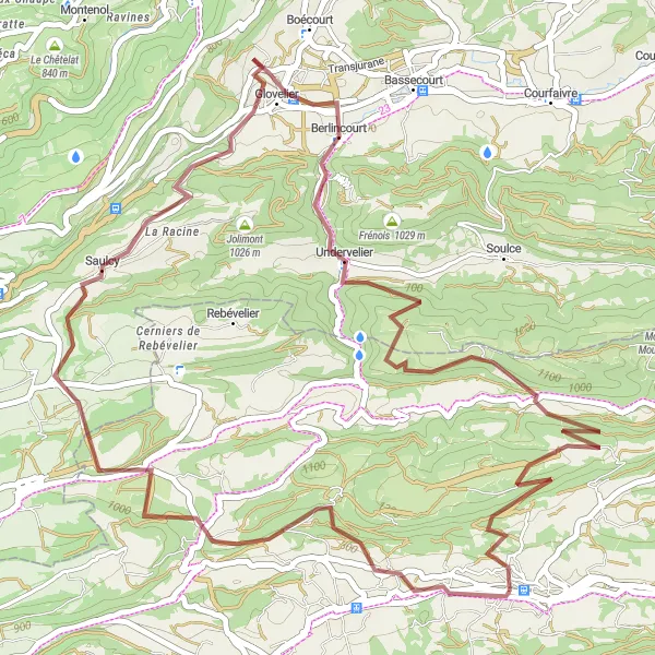 Map miniature of "Hidden Gems of Jura" cycling inspiration in Espace Mittelland, Switzerland. Generated by Tarmacs.app cycling route planner