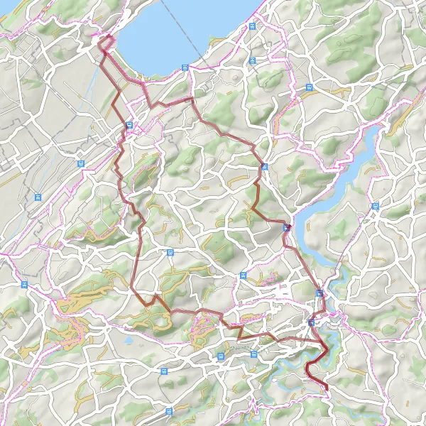 Miniatuurkaart van de fietsinspiratie "Avontuurlijke Gravelroute door de Zwitserse Natuur" in Espace Mittelland, Switzerland. Gemaakt door de Tarmacs.app fietsrouteplanner