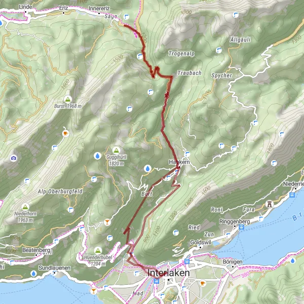 Miniatuurkaart van de fietsinspiratie "Gravel Avontuur rond Unterseen" in Espace Mittelland, Switzerland. Gemaakt door de Tarmacs.app fietsrouteplanner