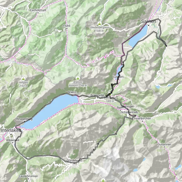 Miniatua del mapa de inspiración ciclista "Excursión en bicicleta de carretera desde Matten a Hohbühl" en Espace Mittelland, Switzerland. Generado por Tarmacs.app planificador de rutas ciclistas