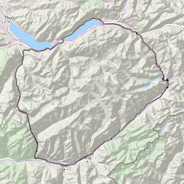 Miniature de la carte de l'inspiration cycliste "Le Tour du Grimselpass" dans la Espace Mittelland, Switzerland. Générée par le planificateur d'itinéraire cycliste Tarmacs.app