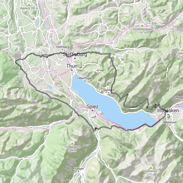Miniature de la carte de l'inspiration cycliste "Route des Lacs" dans la Espace Mittelland, Switzerland. Générée par le planificateur d'itinéraire cycliste Tarmacs.app