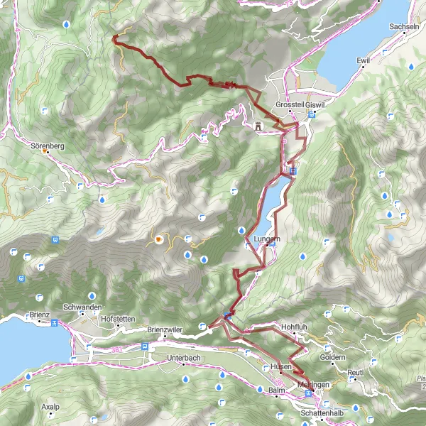 Map miniature of "Brünigpass Loop" cycling inspiration in Espace Mittelland, Switzerland. Generated by Tarmacs.app cycling route planner