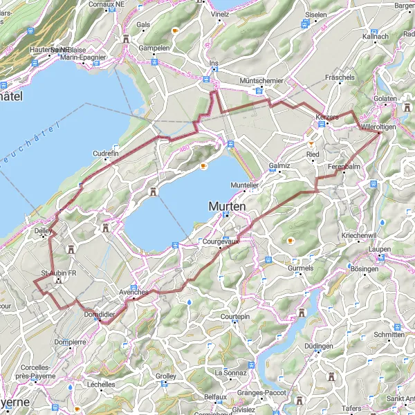 Karten-Miniaturansicht der Radinspiration "Aussichtspunkte und Weinberge" in Espace Mittelland, Switzerland. Erstellt vom Tarmacs.app-Routenplaner für Radtouren