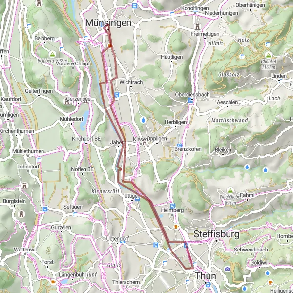 Karten-Miniaturansicht der Radinspiration "Kurze Fahrradtour durch Jaberg und Thun" in Espace Mittelland, Switzerland. Erstellt vom Tarmacs.app-Routenplaner für Radtouren