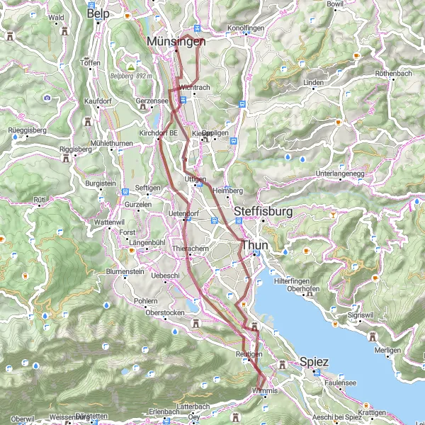 Miniaturekort af cykelinspirationen "Gruskørsel gennem Wichtrach og Uetendorf" i Espace Mittelland, Switzerland. Genereret af Tarmacs.app cykelruteplanlægger