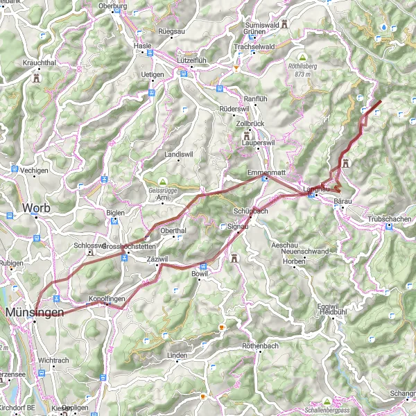 Miniaturekort af cykelinspirationen "Münsingen til Ballenbühl Gravel Cycling Route" i Espace Mittelland, Switzerland. Genereret af Tarmacs.app cykelruteplanlægger