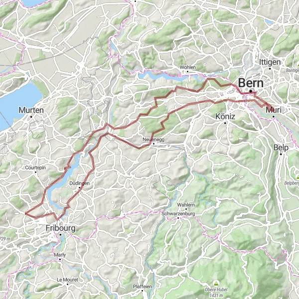 Miniaturní mapa "Gravel cyklistická trasa okolo Muri 2" inspirace pro cyklisty v oblasti Espace Mittelland, Switzerland. Vytvořeno pomocí plánovače tras Tarmacs.app