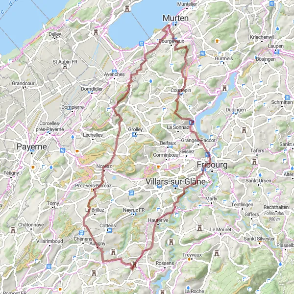 Miniaturní mapa "Trasa kolem Murten/Morat" inspirace pro cyklisty v oblasti Espace Mittelland, Switzerland. Vytvořeno pomocí plánovače tras Tarmacs.app