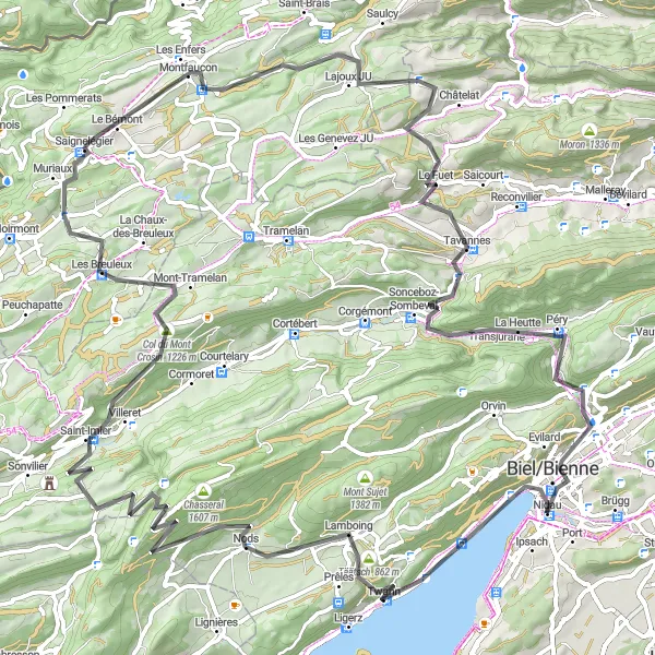 Karten-Miniaturansicht der Radinspiration "Auf den Spuren der Jura-Berge" in Espace Mittelland, Switzerland. Erstellt vom Tarmacs.app-Routenplaner für Radtouren